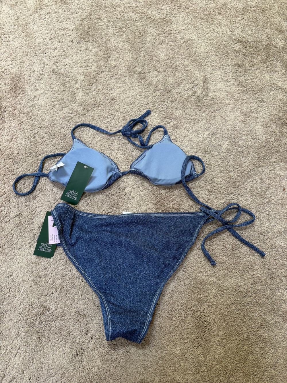 NWT Wild Fable Blue Denim Triangle Tie-Side Bikini Set - S Top & M Bottoms - Picture 4 of 5